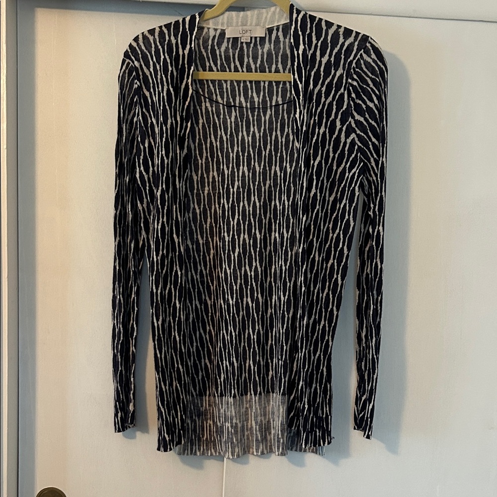 LOFT Navy and White Patterned Cardigan
